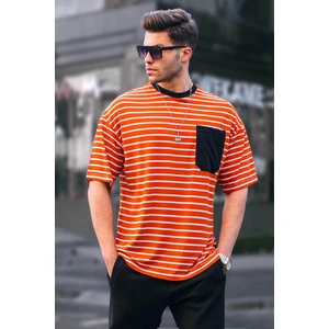 Erkek Turuncu Çizgili Basic Tişört 6084