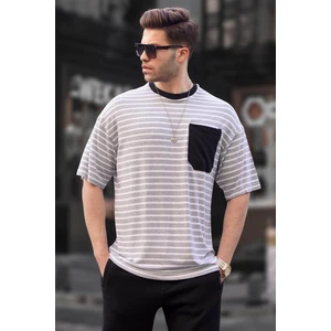 Erkek Gri Çizgili Basic Tişört 6084