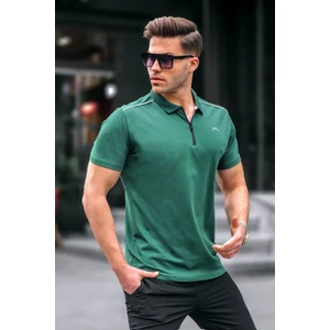 Erkek Koyu Yeşil Basic Fermuarlı Polo Tişört 6076