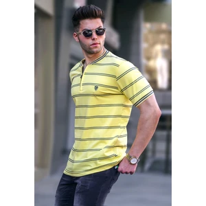 Sarı Çizgili Polo Yaka Erkek Tişört 5874