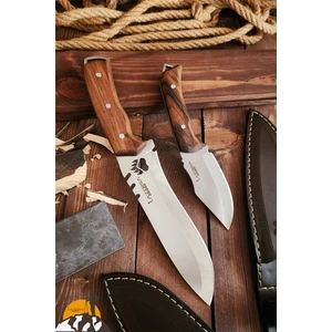 Outdoor Piknik Bıçak 2 Li Set Kamp Bıçağı Çakısı Mutfak Bıçağı Kılıflı El Yapımı ( Ceviz Ağacı Sap )