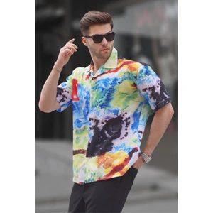 Yeşil Kısa Kollu Desenli Erkek Gömlek 6700