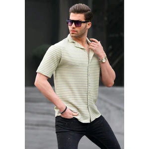 Mint Yeşili Çizgili Kısa Kollu Erkek Gömlek 6703