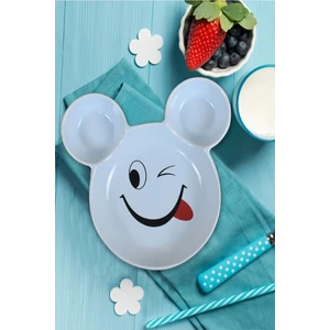Artistic Quality Eğlenceli Çocuk Gülen Yüz Emojili Mama, Yemek, Kahvaltı ve Pasta Tabağı 1 Adet Mavi