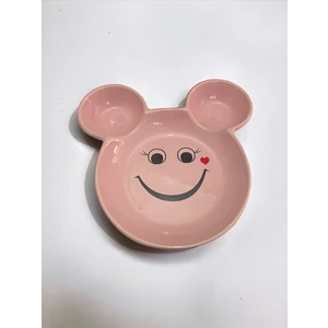 Artistic Quality Eğlenceli Çocuk Gülen Yüz Emojili Mama, Yemek, Kahvaltı ve Pasta Tabağı 1 Adet Pembe