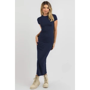 Lacivert Basic Yarım Balıkçı Uzun Elbise MG1856