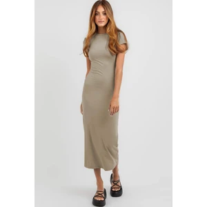 Bej Basic Yarım Balıkçı Uzun Elbise MG1856