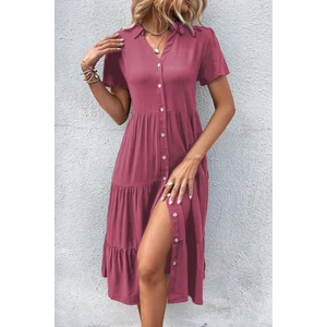 Bordo Gömlek Yaka Uzun Elbise MG1853