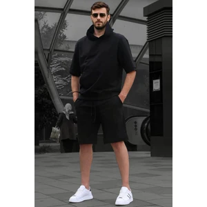 Siyah Kapüşonlu Şort Takım 5919