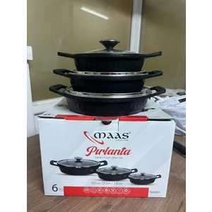 Pırlanta 6 Parça Döküm Granit Sahan Seti 18-20-22 cm Siyah