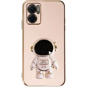 Xiaomi Redmi Note 11E Kılıf Kamera Korumalı Astronot Desenli Standlı Silikon Pembe