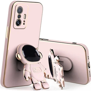 Xiaomi Mi 11T Pro 5g Kılıf Kamera Korumalı Astronot Desenli Standlı Silikon Pembe