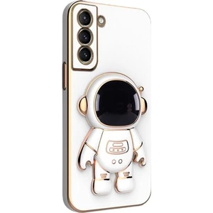 Samsung Galaxy S21 Fe Kılıf Kamera Korumalı Astronot Desenli Standlı Silikon Beyaz