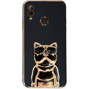 Huawei P Smart 2019 Kılıf Kamera Korumalı Köpek Desenli Standlı Silikon Siyah