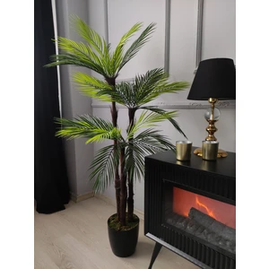 Cennet Home Lüks Palmiye Ağacı Salon Için Yapay Ağaç 150 cm 3 Gövde 27 Yaprak Siyah Parlak Saksıda