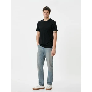4SAM10276HK 999 Sıyah Erkek Vıskoz Jersey Kısa Kollu Basıc T-Shirt