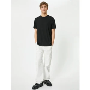 4SAM10274HK 999 Sıyah Erkek Jersey Kısa Kollu Basıc T-Shirt