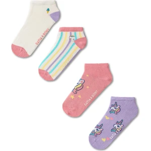 Katia & Bony  Kız Çocuk Unicorn ve Dondurma Desneli 4'lü Paket Patik Çorap