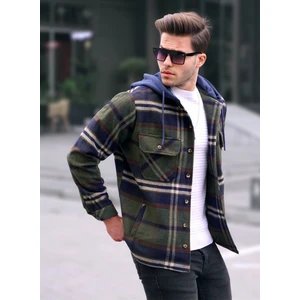 Haki Kapüşonlu Ekoseli Oduncu Gömlek 5577