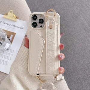 Forestl Digital Iphone 15 Pro Pu Deri+Pc Kart Tutucu Için Telefon Kılıfı Kılıf Telefon Kapağı Omuz Kayışı-Beyaz (Yurt Dışından)