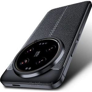 M.TK Moveteck Xiaomi Mi 14 Ultra Kılıf Kamera Çıkıntılı Deri Görünümlü Yumuşak Mat Silikon Soft Premium Niss Kapak