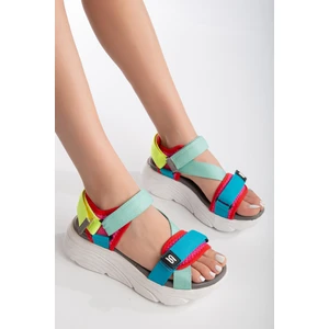 Sandal Spor Kadın Dolgu Topuk Cırtlı Günlük Spor Sandalet SS001-0178 Yeşil Mavi