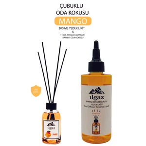 2'li Set Mango Bambu Yedek Likit Yedek Şişe 200 ml+ Mango Çubuklu Oda Kokusu  110 ml