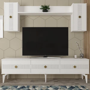 Cantek Dizayn Midas Tv Ünitesi Takımı Beyaz-Altın