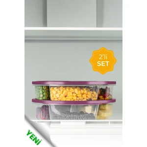 2li 3 Bölmeli Yuvarlak Saklama Kabı 1,2 Litre Mor