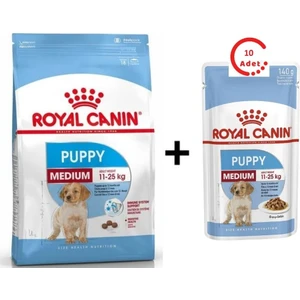 Royal Canin Medium Puppy Orta Irk Yavru Köpek Maması 15 kg + 10 Adet  Royal Canin Medium Puppy Köpek Yaş Maması 140G