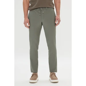 Altınyıldız Classics Erkek Haki Slim Fit Dar Kesim Beli Bağlamalı Yan Cep Gofre Desenli Pantolon