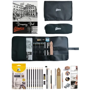 Eskiz A5 120 gr Adel Dereceli Kalem Seti 8'li  Siyah Kalemlik 24 Bölmeli + Kalem Kutusu Set