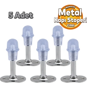 5 Adet Mobilya Kapı Arkası Kolu Stoperi Tamponu Metal Krom 8 Cm Stopu Durdurucusu Tutucu Tutacağı