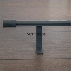 Kornişli Metal Rustik Antrasit Venti 20MM Tek Raylı Perde Askısı, Rustik Borusu, Metal Korniş