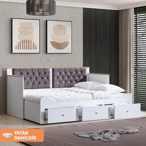 Alaçatı Divan Karyola Çekmeceli Açılır Çift Kişilik Karyola + Soft Yatak