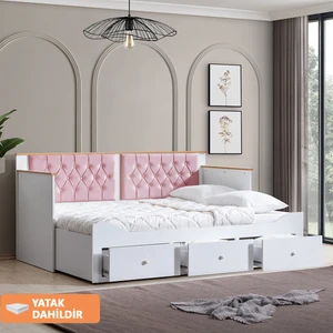 Alaçatı Divan Karyola Çekmeceli Açılır Çift Kişilik Karyola + Soft Yatak