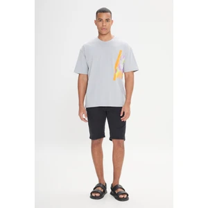 Altınyıldız Classics Erkek Gri Loose Fit Bol Kesim %100 Pamuk Yumuşak Dokulu Baskılı Bisiklet Yaka Tişört