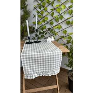 Decamor Home Dertsiz Leke Tutmaz Vintage Fırfırlı Pötikareli Gri Runner