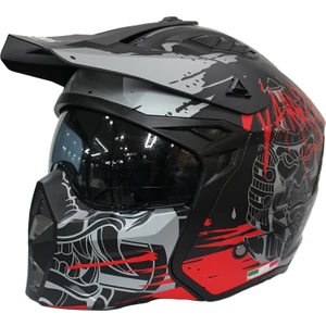 X1-X Seul Çene Çıkarılır Matt Warrıor Black Grey Red Modüler Kask