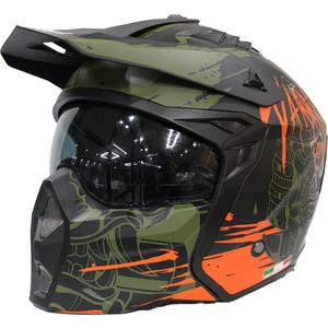 X1-X Seul Çene Çıkarılır Matt Warrıor Black Army Orange Modüler Kask