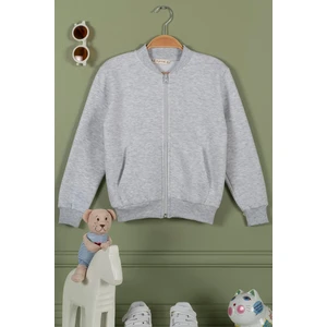 For You Kids Fermuarlı Kanguru Cep Gri Kız Çocuk Ceket