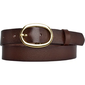 Goderi Deri, Gold Tokalı 3 cm Koyu Kahverengi Kadın Kemeri; Elbise, Pantolon Kemeri=3cm-Kdn-36