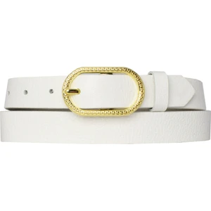 Goderi Deri Gold Tokalı Süt Beyaz Ince Kadın Kemeri, 3 Cm=3cm-Kdn-32