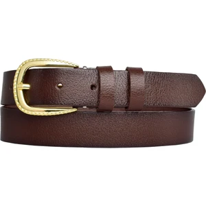Goderi Deri, Gold Tokalı 3 cm Koyu Kahverengi Kadın Kemeri; Elbise, Pantolon Kemeri=3cm-Kdn-31