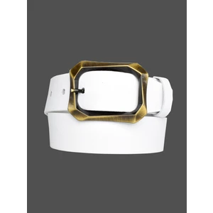 Goderi Deri, Gold Fırçalı Tokalı 4 cm Beyaz Kadın Kemeri; Kot, Spor Kemer