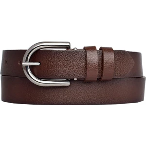 Goderi Deri, Nikel Tokalı 3 cm Koyu Kahverengi Kadın Kemeri; Elbise, Pantolon Kemeri=3cm-Kdn-21