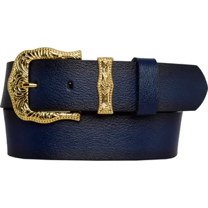 Goderi Deri, Gold Takım Tokalı 4 cm Lacivert Kadın Kemeri; Kot, Spor Kemer