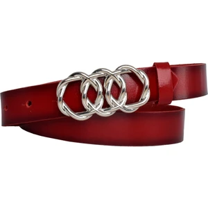 Goderi Deri, Gümüş Örgü Tokalı 3 cm Kırmızı Kadın Kemeri; Elbise, Pantolon Kemeri