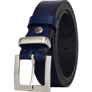 Goderi Deri, Gümüş Takım Tokalı 3 cm Lacivert Kadın Kemeri; Elbise, Pantolon Kemeri