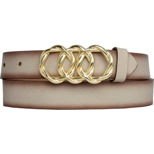 Goderi Deri, Gold Örgü Tokalı 3 cm Vizon Kadın Kemeri; Elbise, Pantolon Kemeri